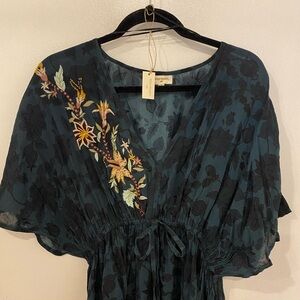 NWT World Market Boho Maxi Dress w/Floral Embroidery & Floral Leaf Print Sz L